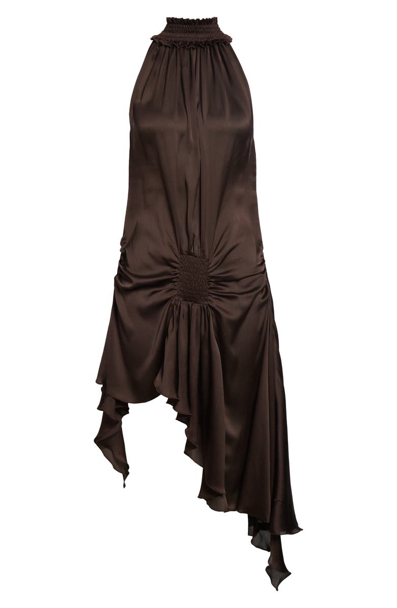 Siedrés Toni Asymmetric Satin Halter Neck Dress, Main, color, Brown