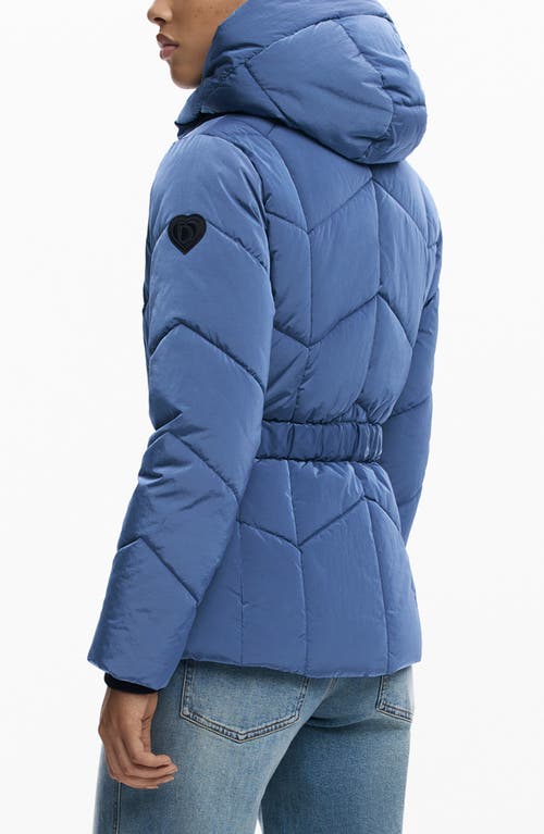 Desigual Quilted Puffer Coat With Removable Hood In Blue