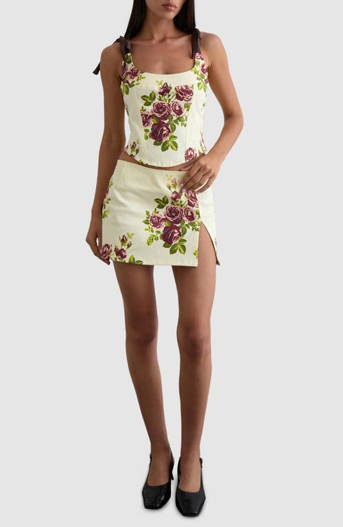 Motel Pravara Floral Stretch Cotton Miniskirt In White