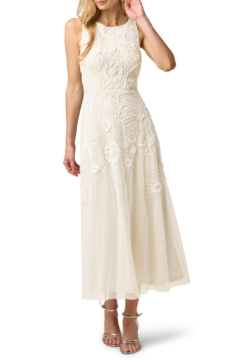 Adrianna Papell Beaded Mesh Sleeveless Gown, Main, color, Ivory/ Pearl