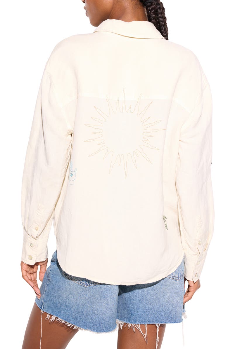 Spiritual Gangster Beaudry Embroidered Linen Blend Button-Up Shirt, Alternate, color, 