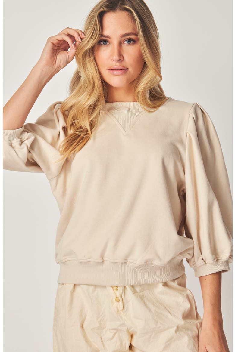 Balloon Sleeve Crop Sweatshirt, Alternate, color, BEIGE