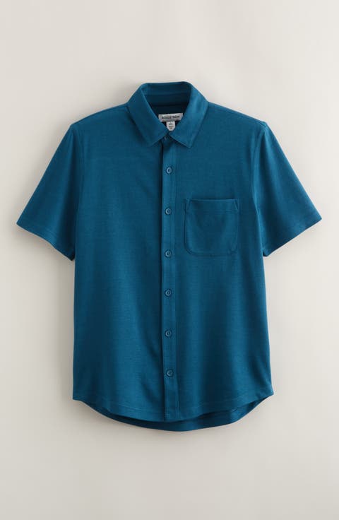 Kids' Short Sleeve Knit Button-Up Shirt (Big Kid)