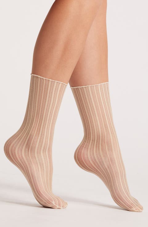 Sheer Candy Stripe Tulle Crew Socks