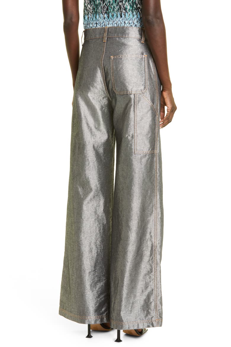 Wide Leg Metallic Denim Carpenter Pants, Alternate, color, SILVER DENIM