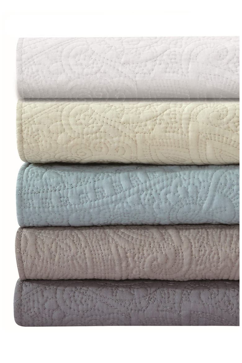 Pretty Paisley Embroidered 2-Piece Quilt Set, Alternate, color, GREY