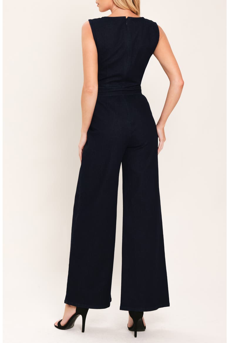 Sweetheart Neck Belted Denim Jumpsuit, Alternate, color, DARK INDIGO