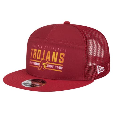 Men's New Era Cardinal USC Trojans Split Panel 9FIFTY Snapback Trucker Hat
