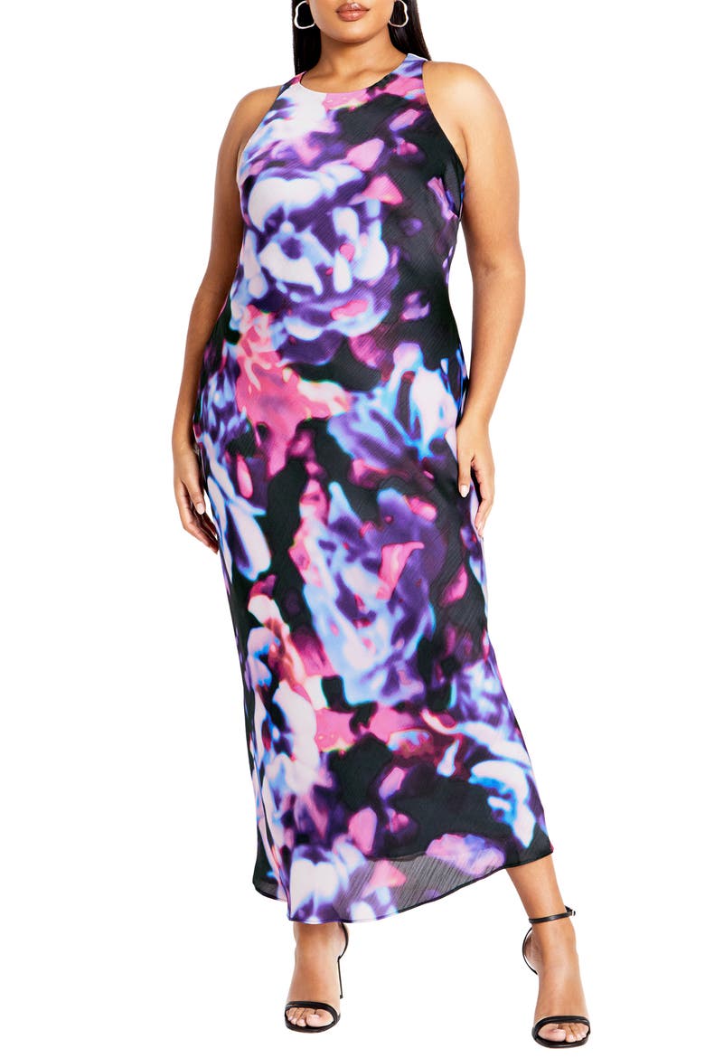 Blurred Floral Print Sheath Dress, Main, color, NEON LIGHTS