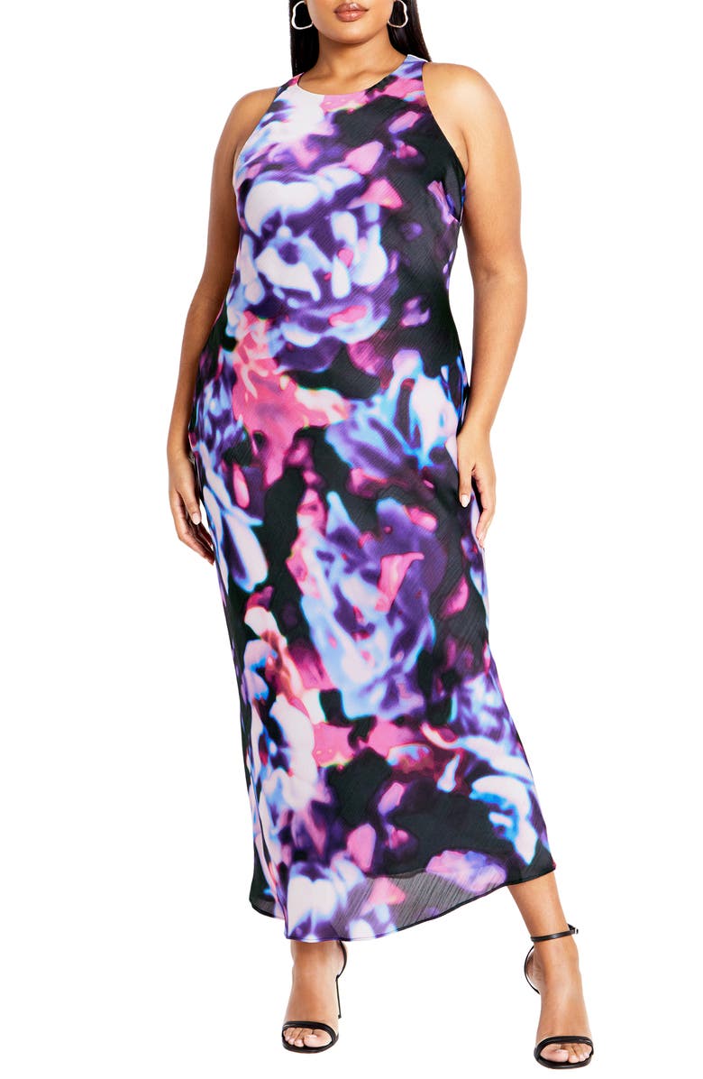 City Chic Blurred Floral Print Sheath Dress, Main, color, Neon Lights