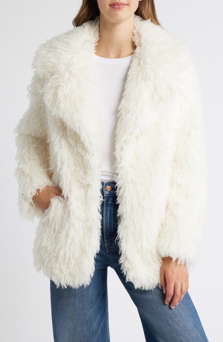 Lucky Brand Shawl Collar Shaggy Faux Fur Jacket, Alternate, color,