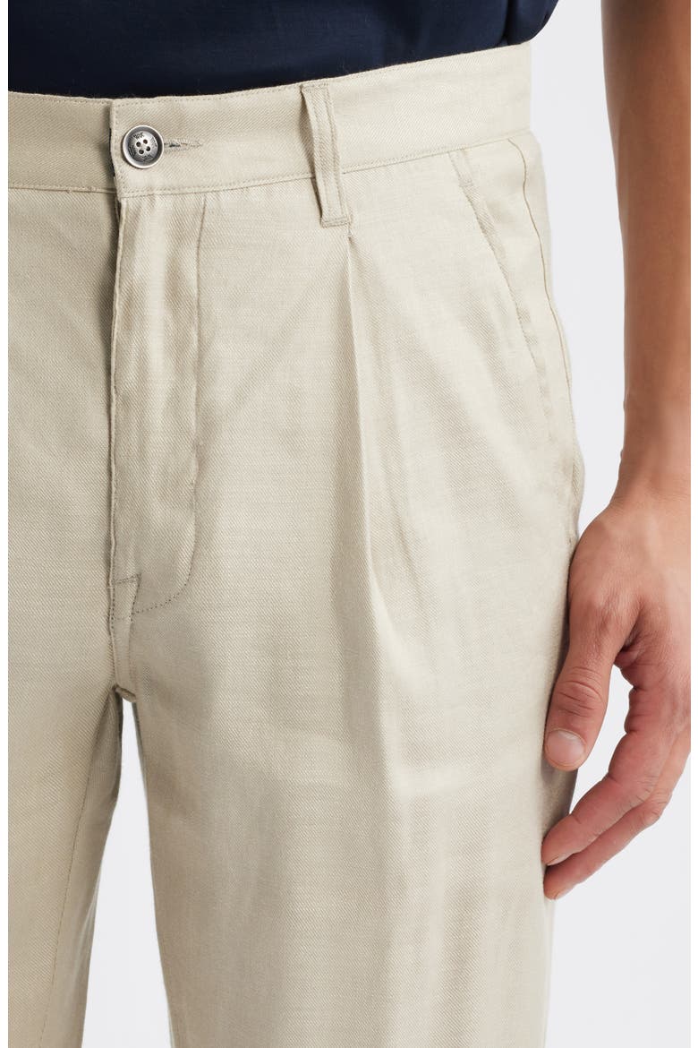 Slim Fit Pleated Linen Blend Pants, Alternate, color, TAN