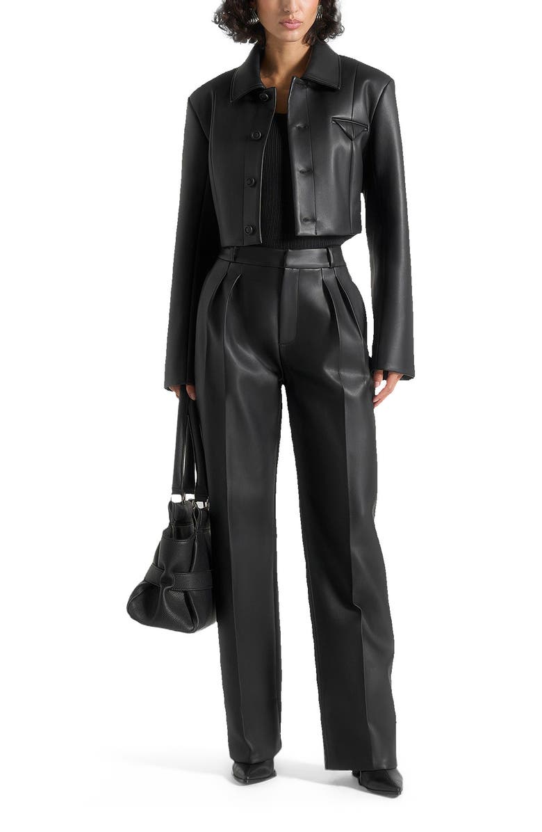 Manière De Voir Julie Leather Twin Pleat Trousers, Alternate, color, Black