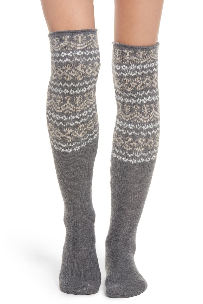 Fair Isle Over the Knee Socks, Main, color, GRAPHITE