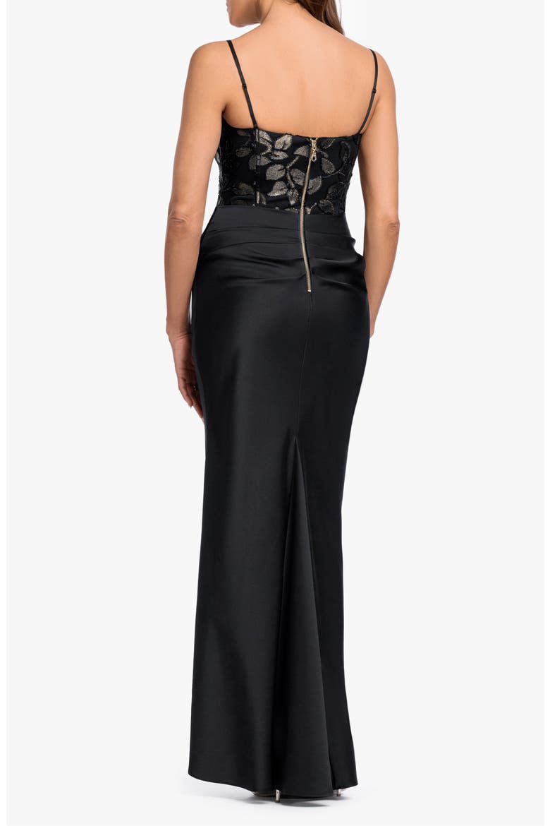 Burnout Corset Satin Gown, Alternate, color, BLACK/ GOLD