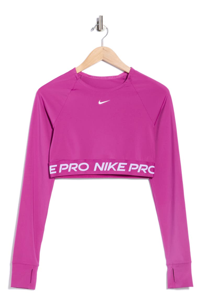 Pro 365 Dri-FIT Long Sleeve Crop Top, Alternate, color, HOT FUCHSIA/ WHITE