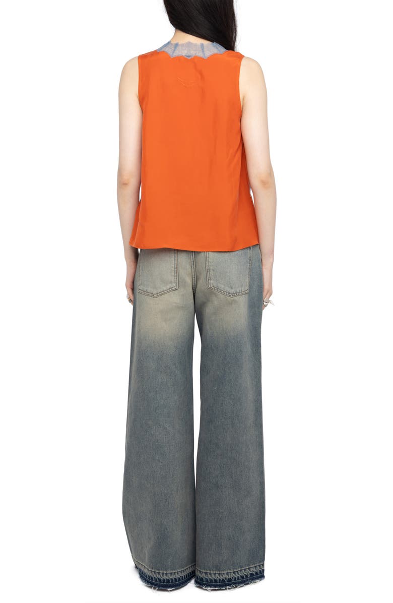 Zadig & Voltaire Tasao Silk Lace Top, Alternate, color, Tangerine