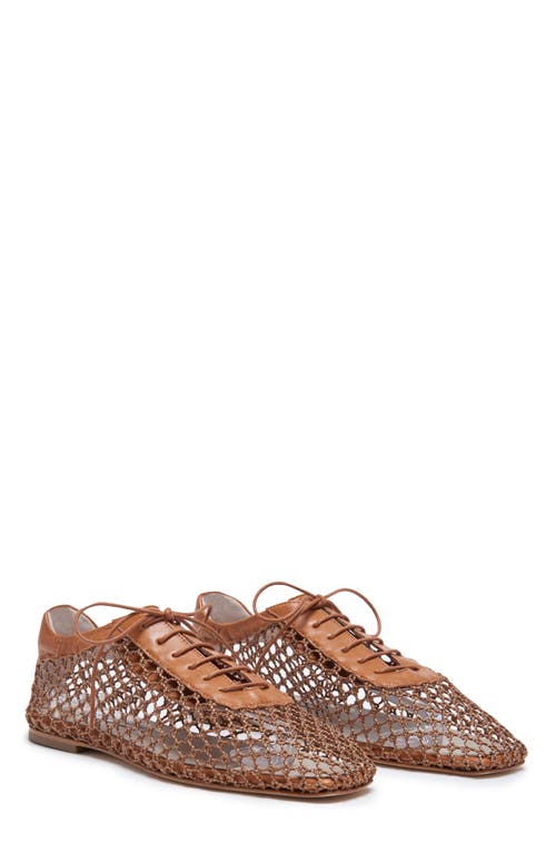 Andrea Gomez Antonia Woven Leather Oxford Flats In Camel