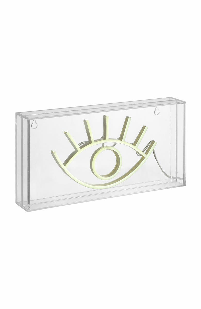 JONATHAN Y Eye Contemporary Glam Acrylic Box USB Operated LED Neon Light, Main, color, White