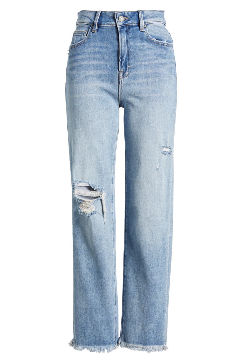 Distressed Fray Hem Straight Leg Jeans, Alternate, color, MED WASH