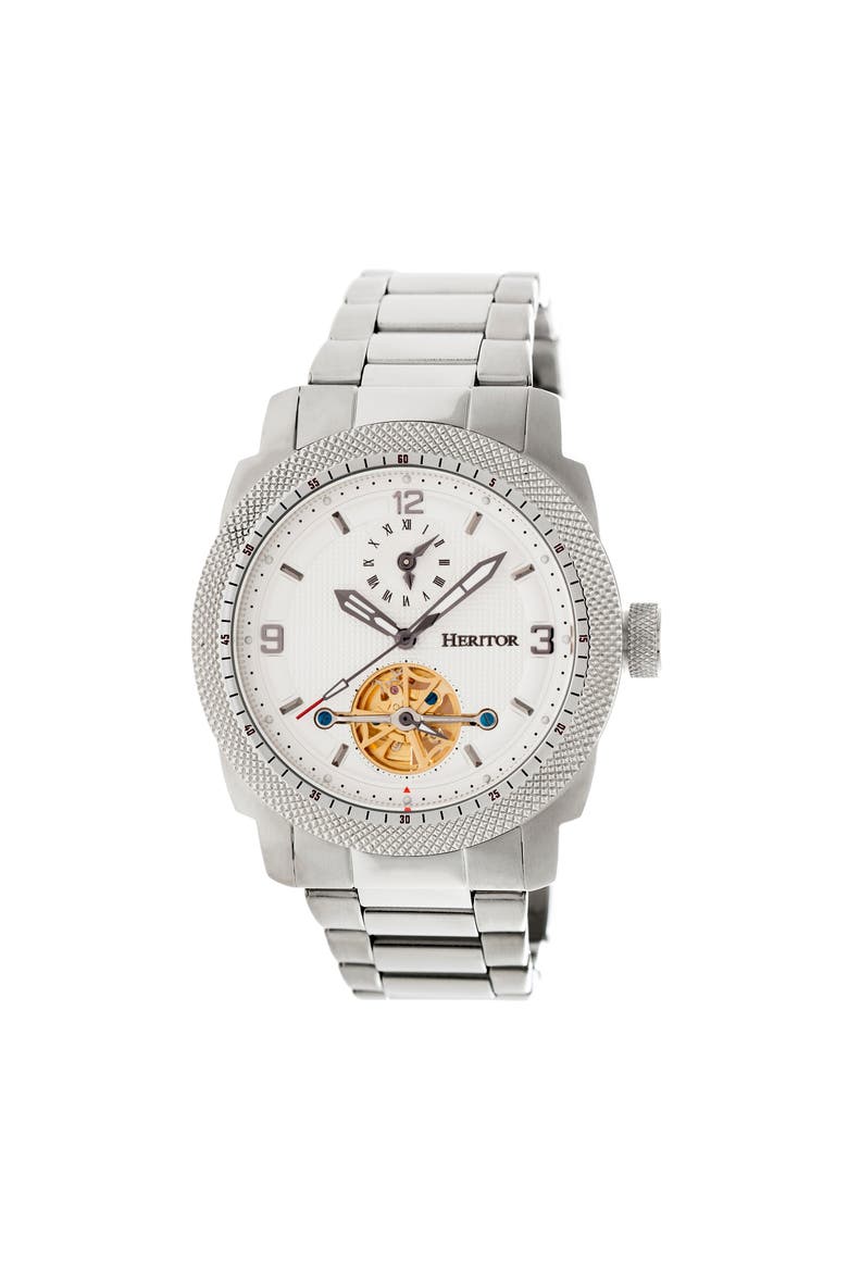 Helmsley Semi-Skeleton Leather-Band Watch, Main, color, Silver/White