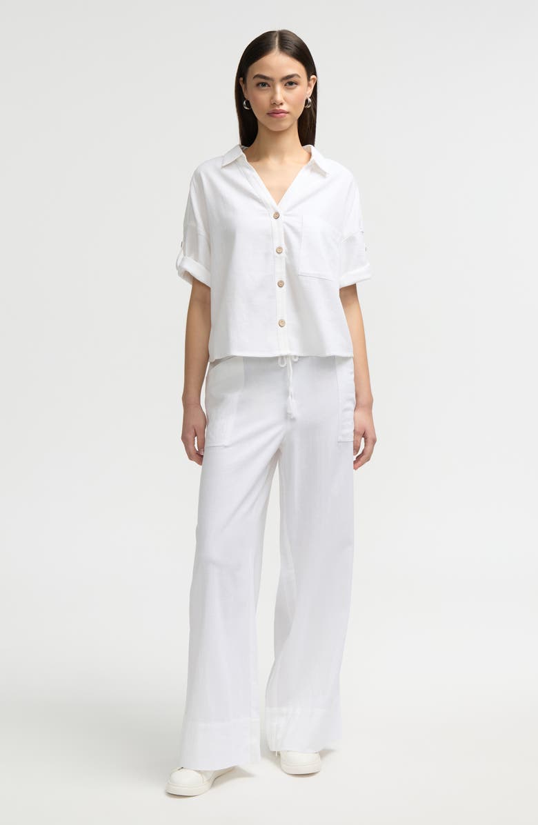 NVLT Short Sleeve Crop Button-Up Shirt, Alternate, color, White