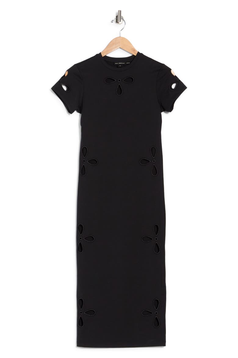 Super Stretch Eyelet Midi Dress, Alternate, color, BLACK001
