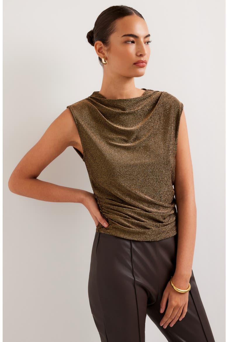 Paige Metallic Sleeveless Shirred Top, Alternate, color, BLACK W/ GOLD