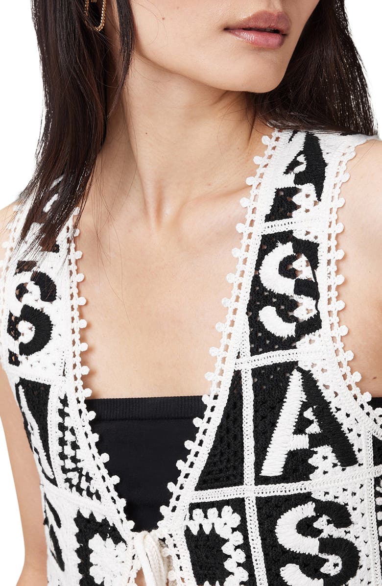 AllSaints Florence Cotton Open Knit Sweater Vest, Alternate, color, Black/ Chalk White