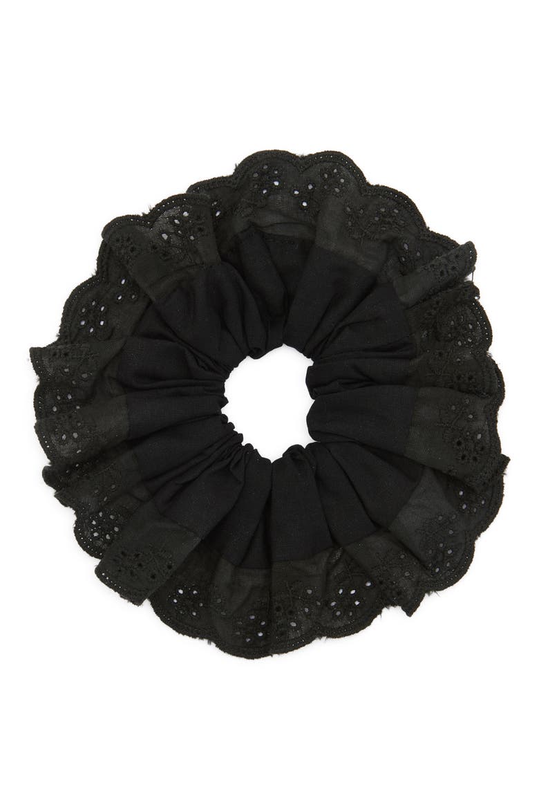 Oversize Eyelet Scrunchie, Main, color, BLACK
