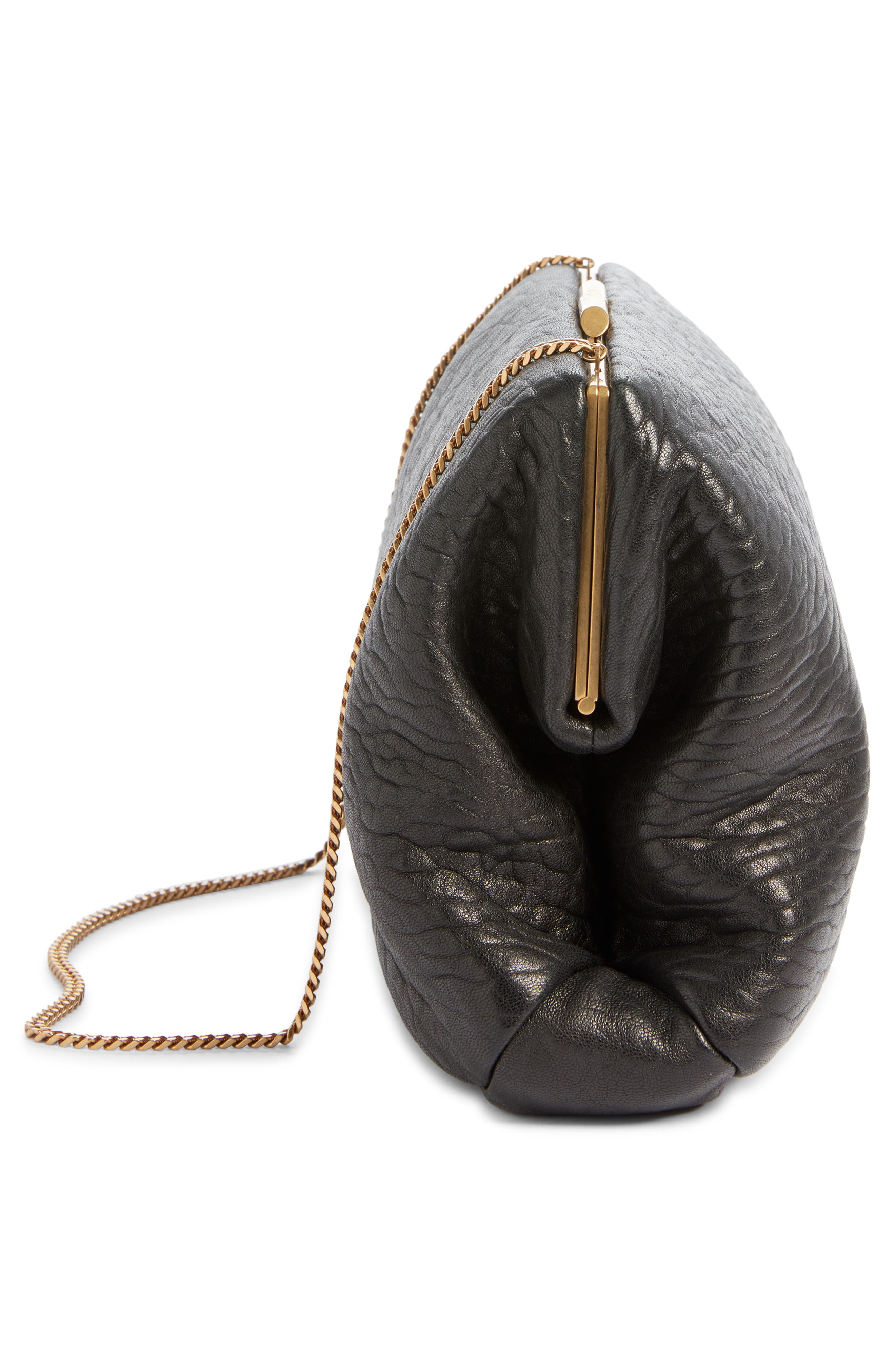 Saint Laurent Large Crinkled Leather Frame Clutch, Alternate, color, Noir