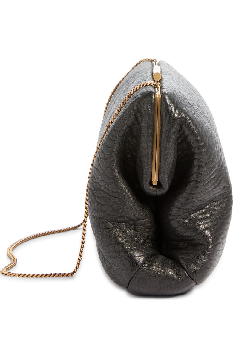 Saint Laurent Large Crinkled Leather Frame Clutch, Alternate, color, Noir