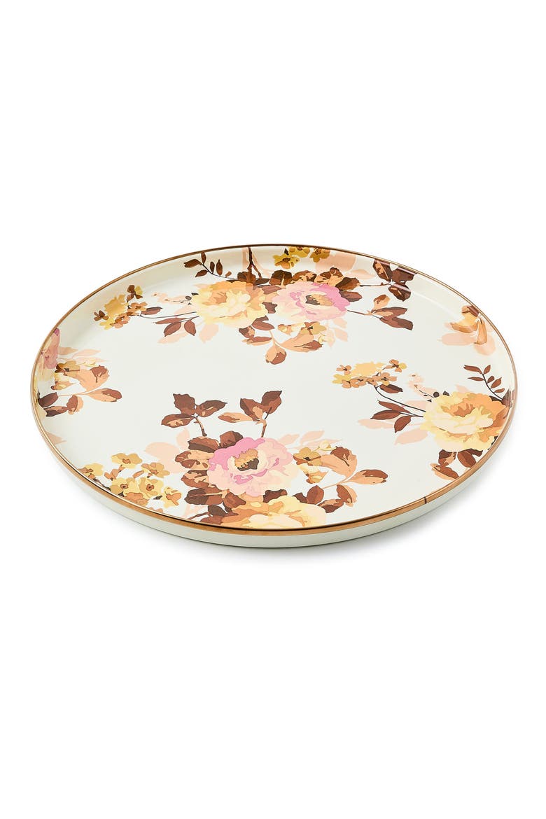 Wild Rose White Enamel Round Tray, Main, color, WHITE