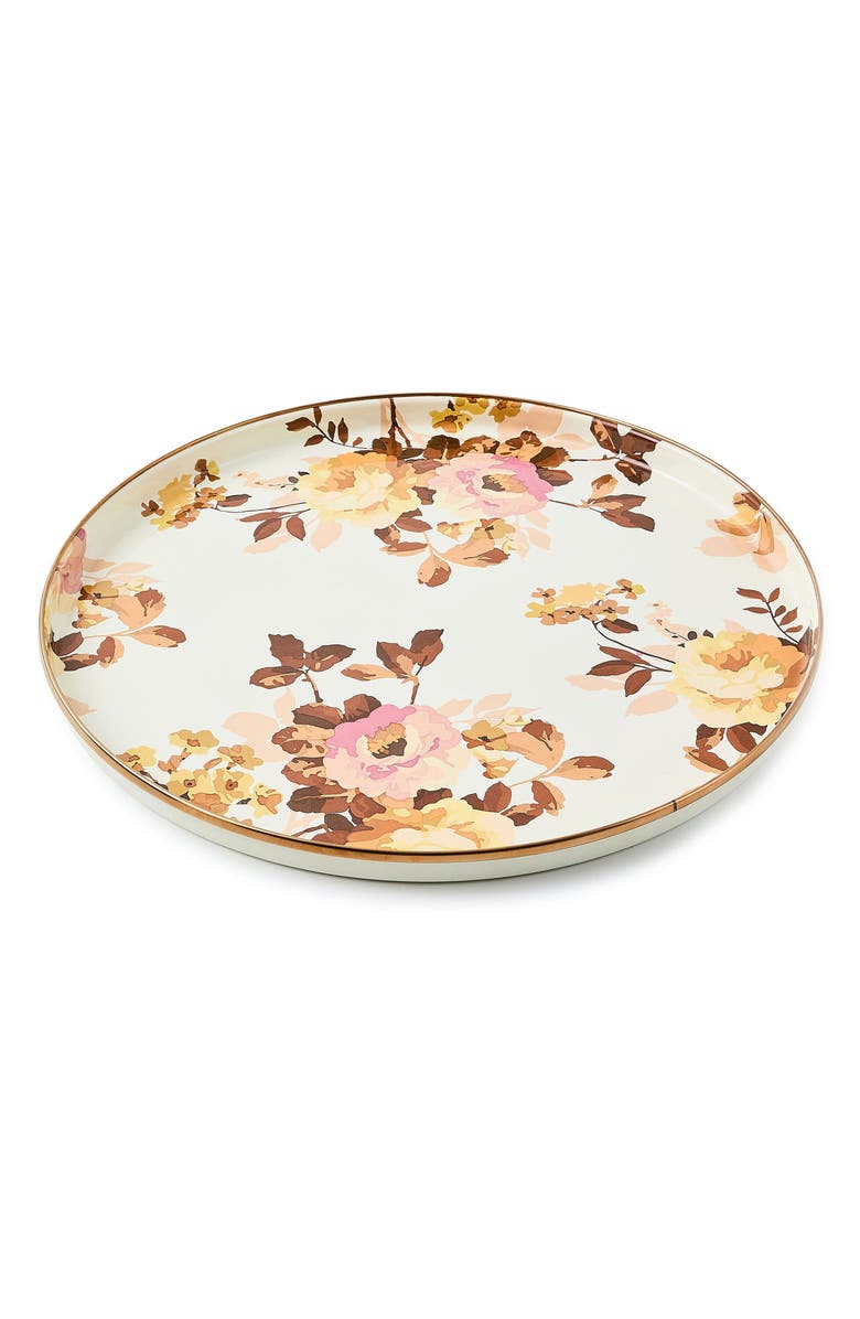 MACKENZIE CHILDS Wild Rose White Enamel Round Tray, Main, color, White