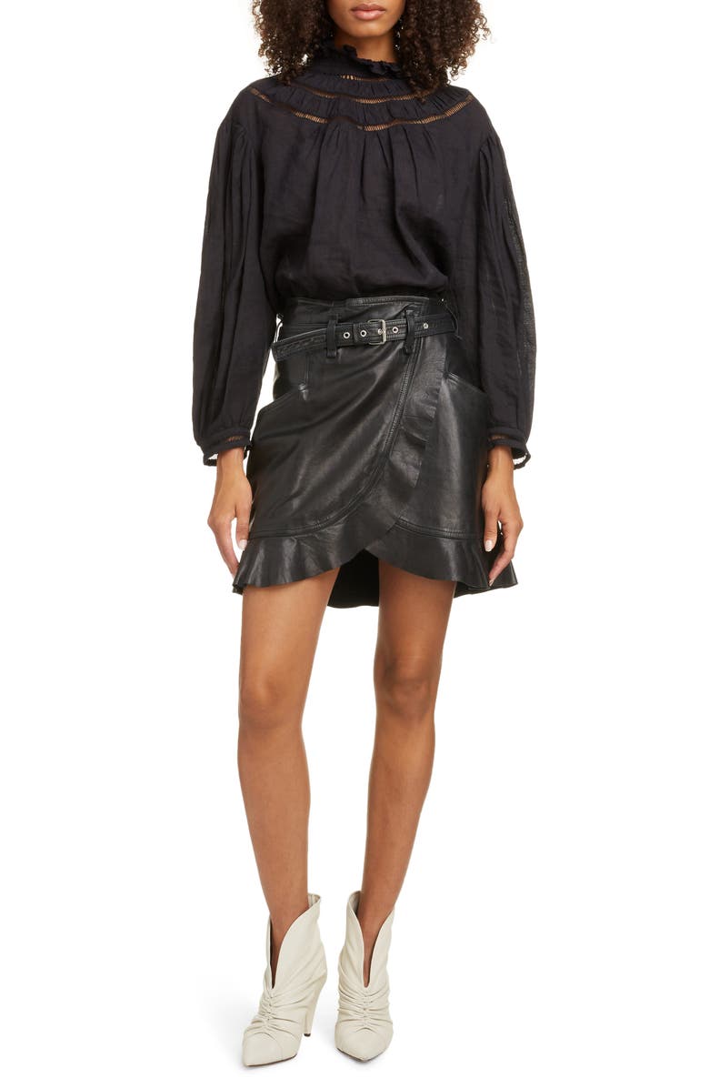 Isabel Marant Étoile Amalia High Ruffle Neck Linen Blouse, Alternate, color,