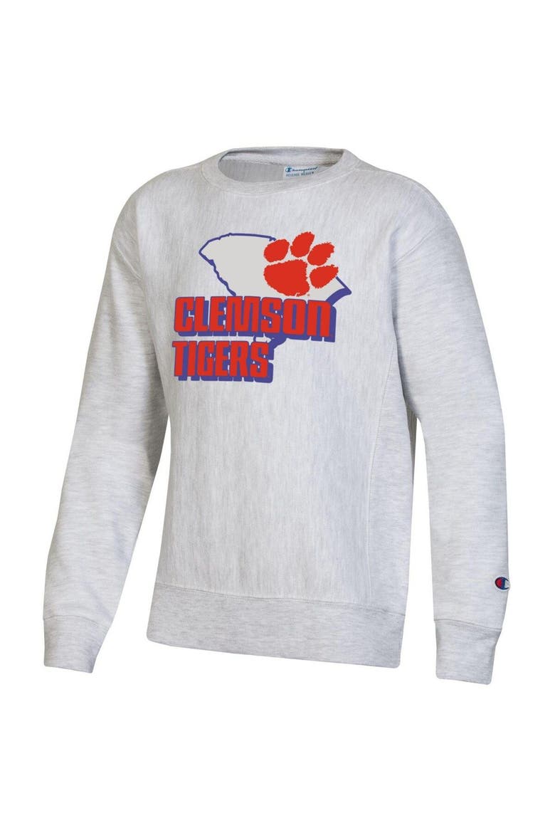 Youth Champion Heather Gray Clemson Tigers Reverse Weave Pullover Sweatshirt, Alternate, color, Heather Gray