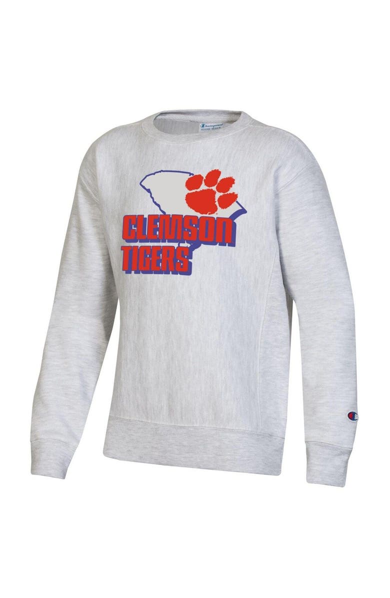 Champion Youth Champion Heather Gray Clemson Tigers Reverse Weave Pullover Sweatshirt, Alternate, color, Heather Gray