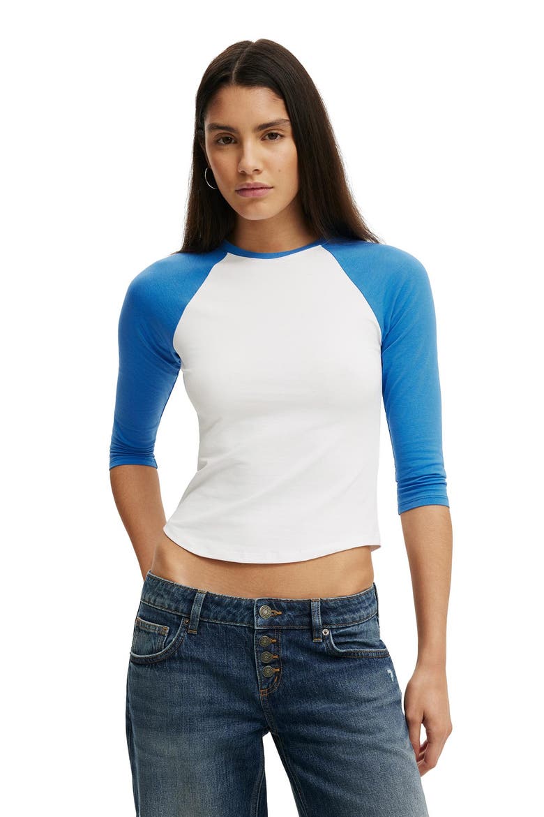 Women's 90S Baby Raglan 3/4 Tee, Main, color, White Cobalt