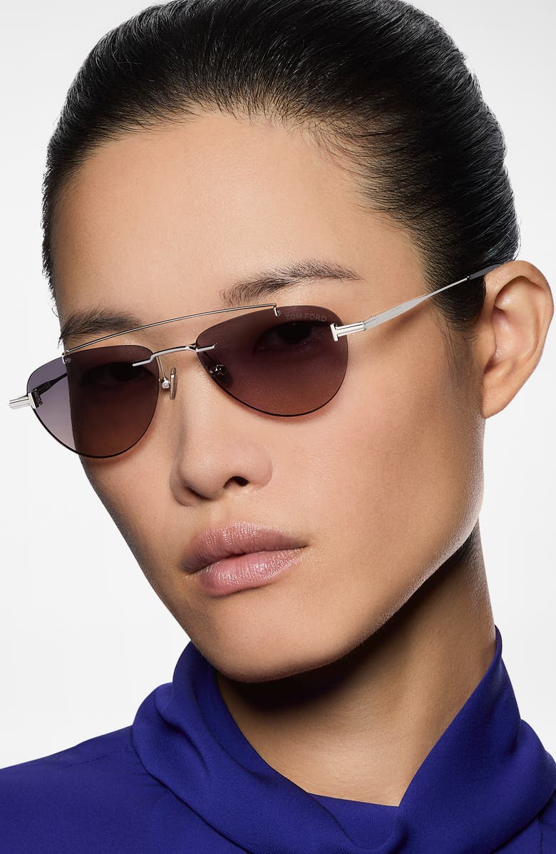 TOM FORD Astor 55mm Gradient Pilot Sunglasses, Alternate, color, Palladium / Smoke To Sand Lens