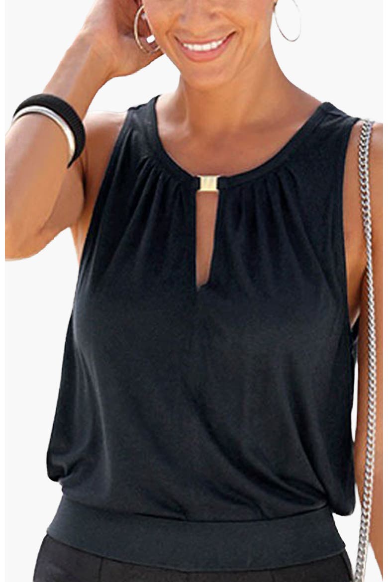 Sleeveless Keyhole Top, Main, color, Black