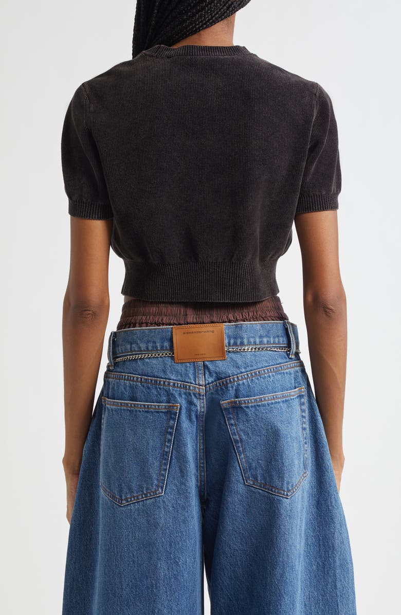 Alexander Wang Logo Short Sleeve Chenille Crop Sweater, Alternate, color, Washed Black