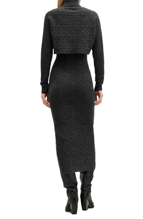 Allsaints Muriel 2-in-1 Knitted Slim Midi Dress In Cinder Black