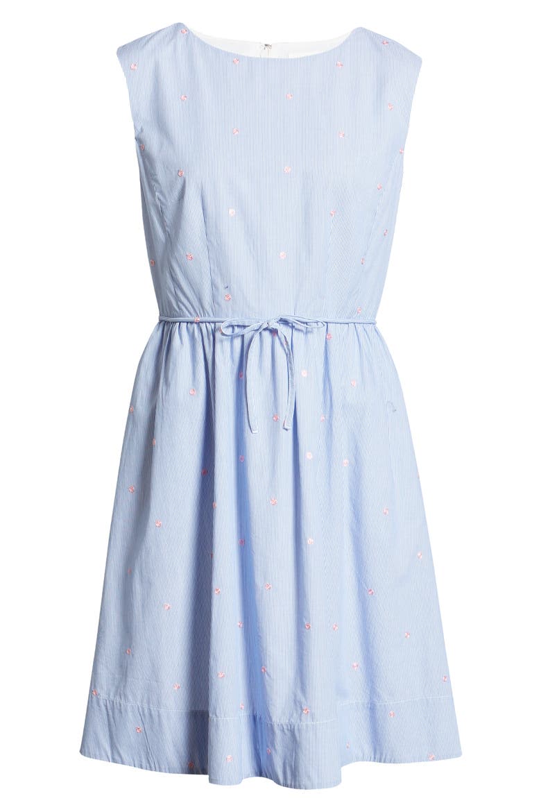 Pinstripe Embroidered Sleeveless Cotton Poplin Dress, Alternate, color, BLUE- PINK STRIPE DOT