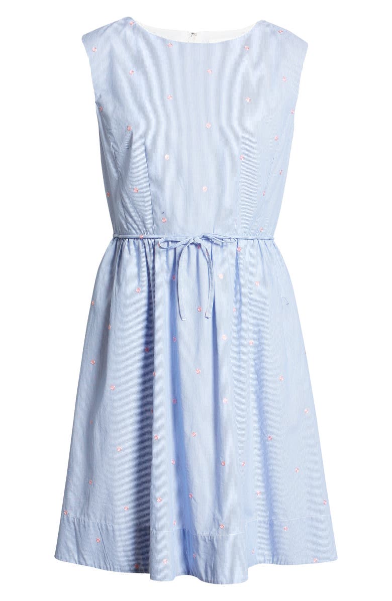 1901 Pinstripe Embroidered Sleeveless Cotton Poplin Dress, Alternate, color, 