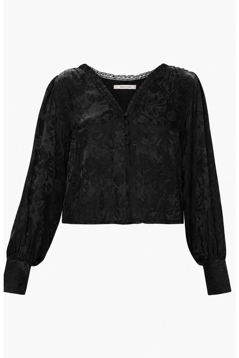 Audrey Jacquard Blouse, Alternate, color, Noir