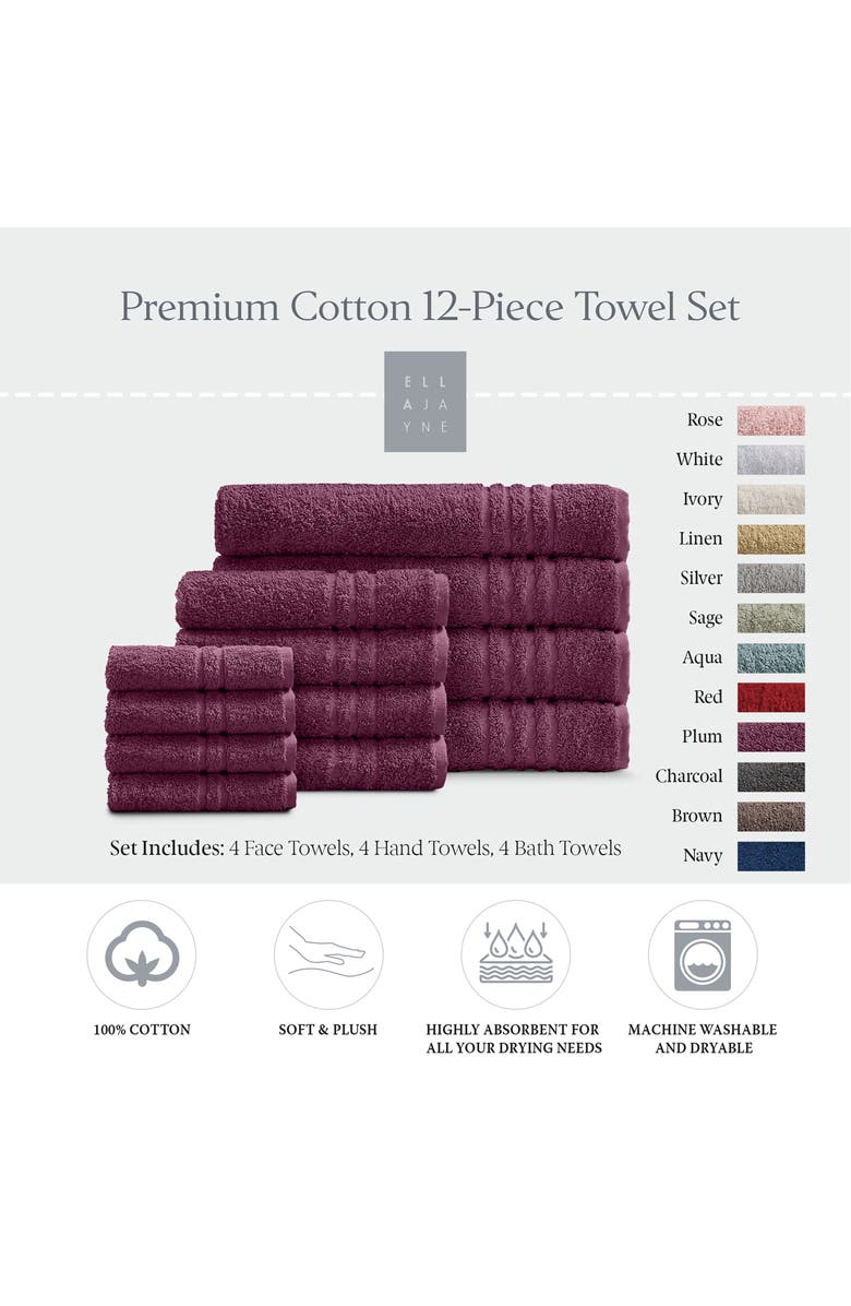 ELLA JAYNE HOME Solid Cotton 12-Piece Towel Set, Alternate, color, Plum