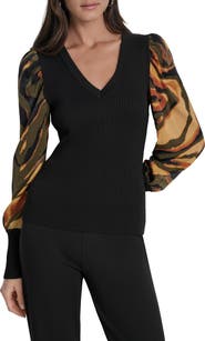 DKNY Rib Puff Shoulder Sweater