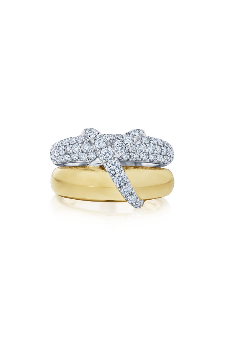 XO Diamond Stack Ring, Main, color, TWO TONE WHITE/ YELLOW GOLD