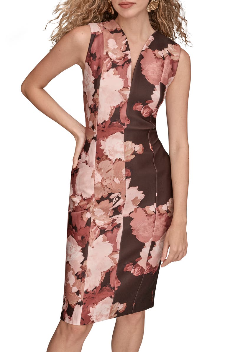 Donna Karan New York Floral Print Sleeveless Sheath Dress, Alternate, color, Choc Plum