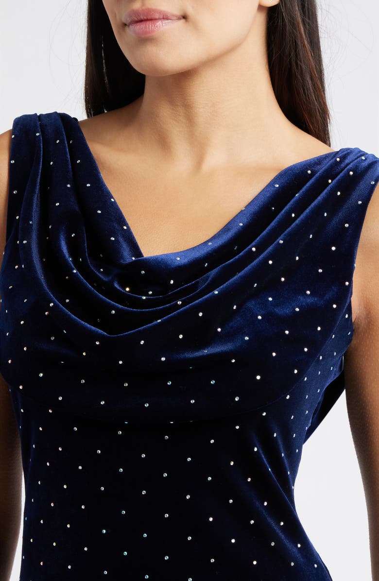 Eliza J Cowl Neck Sleeveless Velvet Gown, Alternate, color, Navy